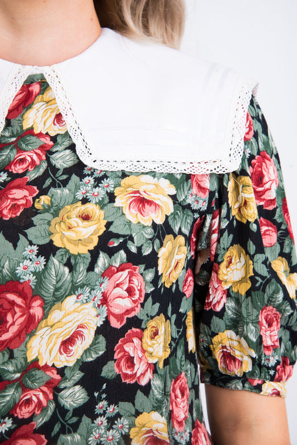 Vintage 90's Floral Collared Mini Dress