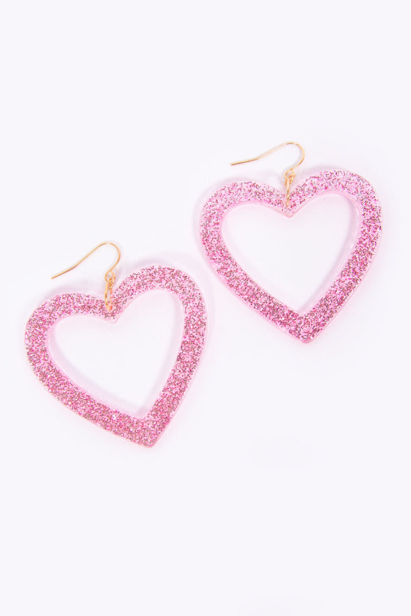 Cute Glittery Pink Heart Earrings