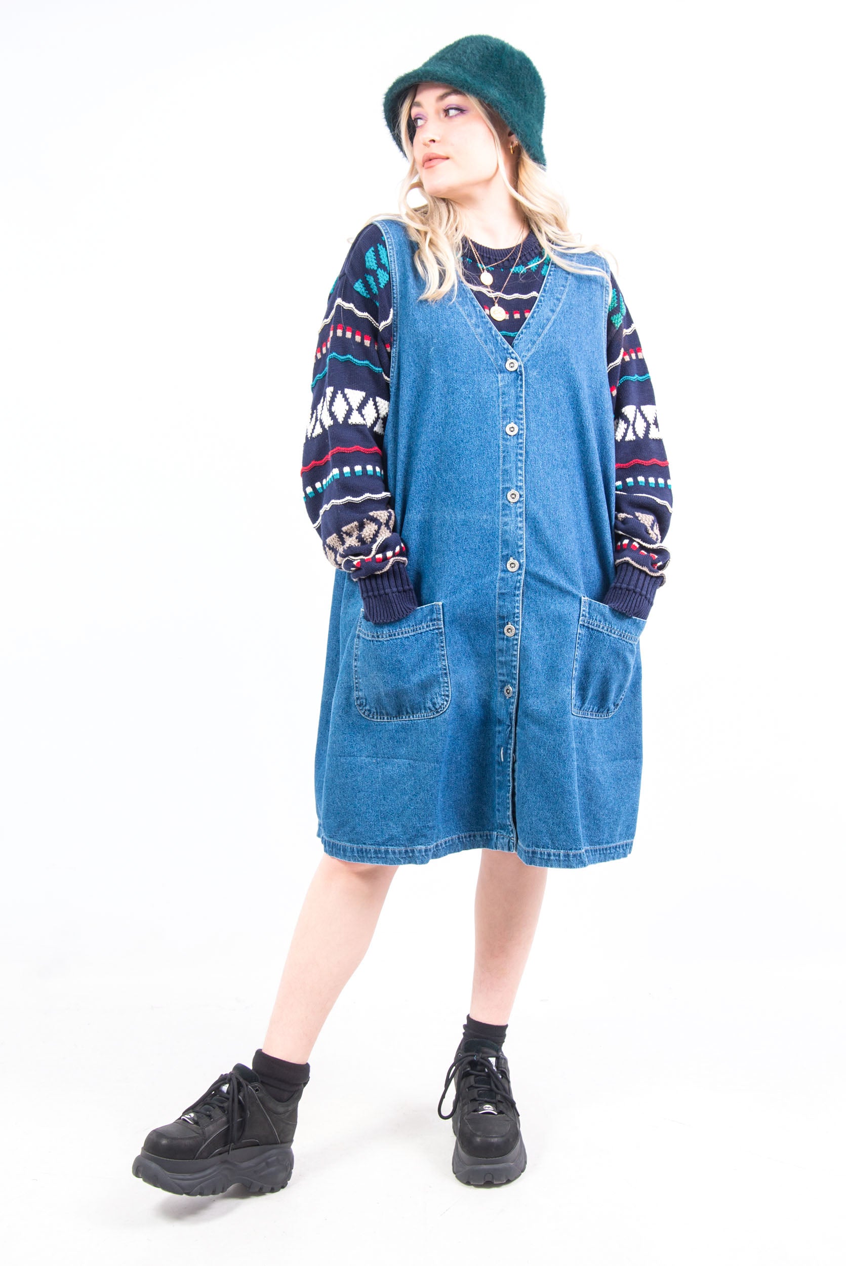Vintage 90's Button Front Denim Pinafore Dress | THE VINTAGE SCENE The Vintage Scene Vintage 90's Button Front Denim Pinafore Dress | THE VINTAGE SCENE The Vintage Scene