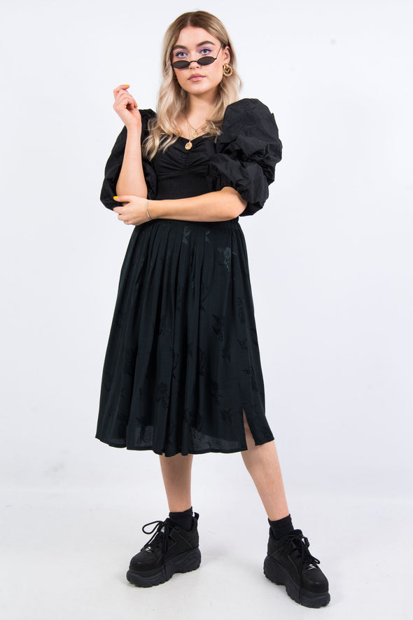 Vintage 90's Black Floral Midi Skirt