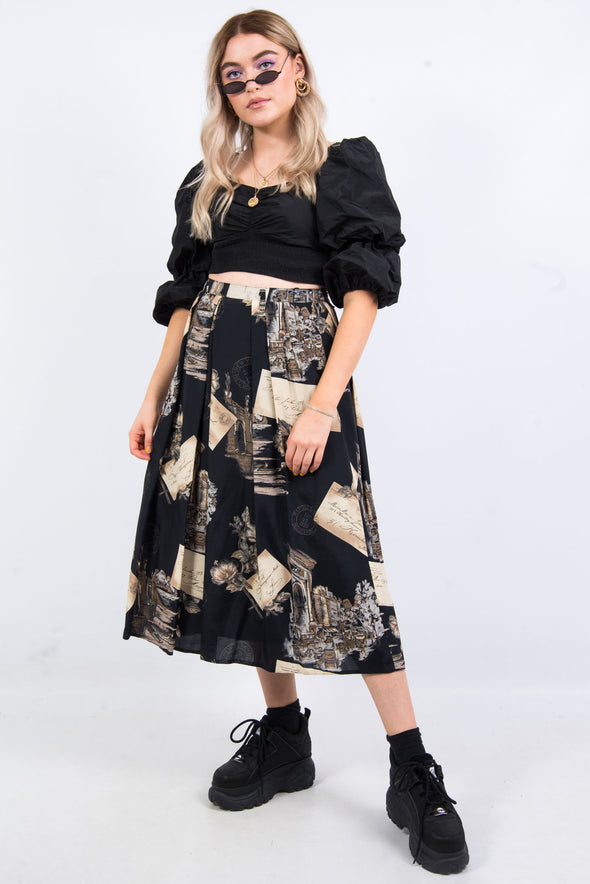 Vintage 90's Grunge Print Midi Skirt