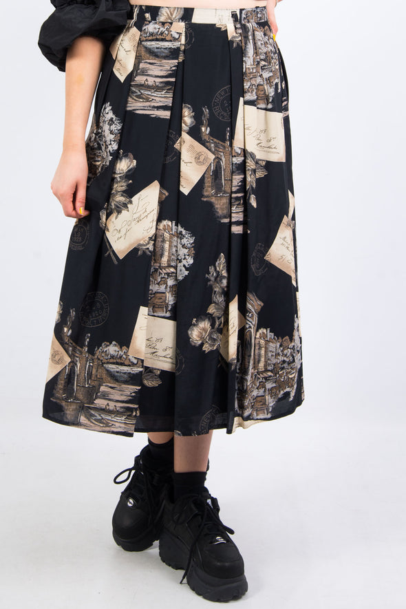 Vintage 90's Grunge Print Midi Skirt