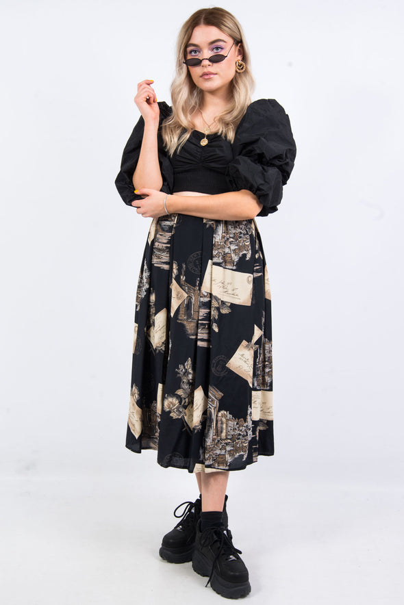 Vintage 90's Grunge Print Midi Skirt