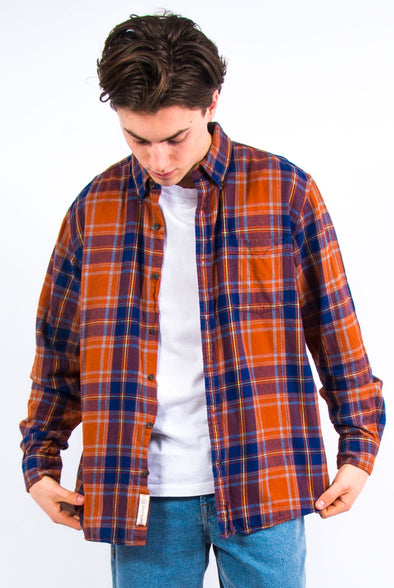 Retro Orange Check Flannel Shirt