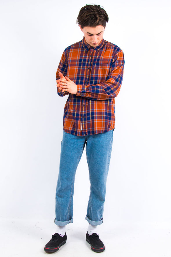 Retro Orange Check Flannel Shirt