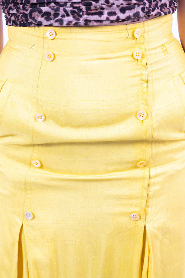 Vintage 90's Yellow Silk Midi Skirt