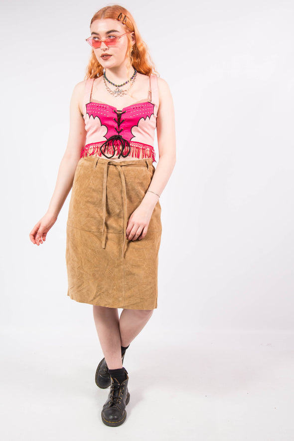 Vintage Beige Suede Western Skirt
