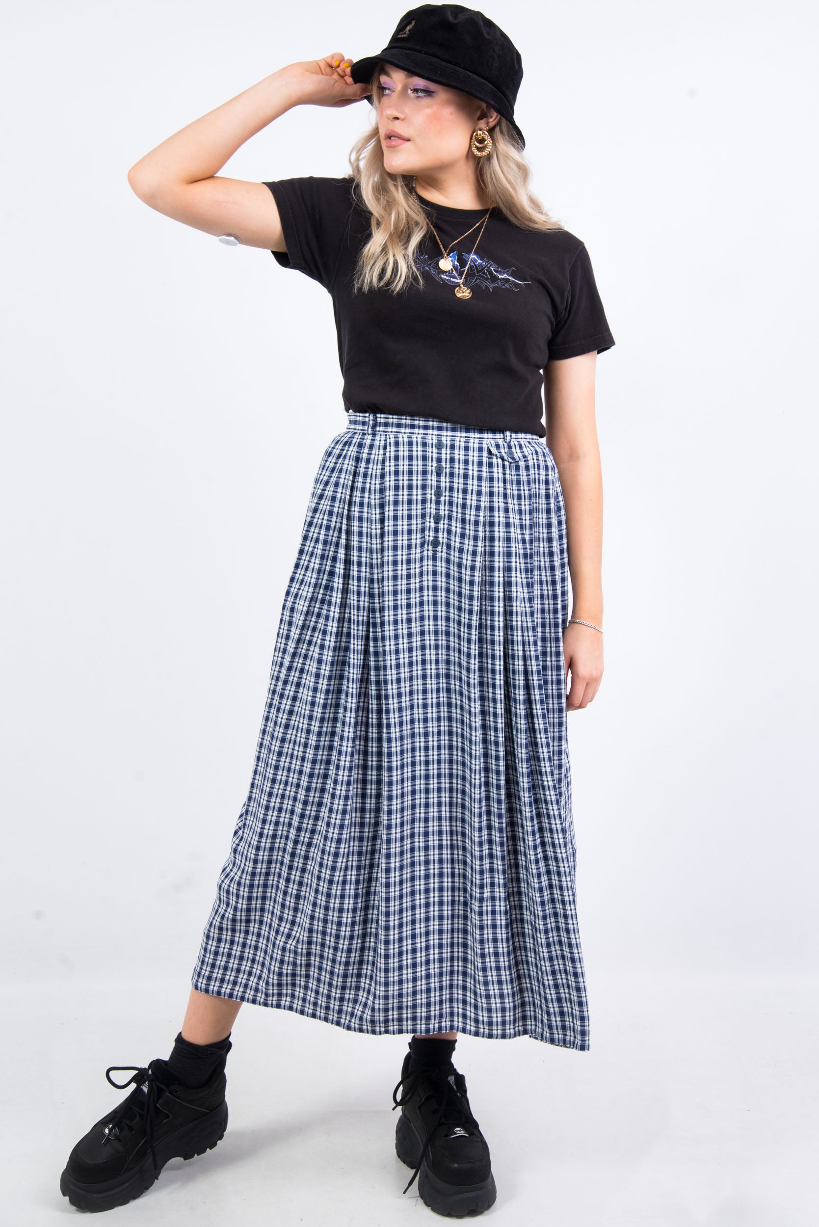 Vintage 90's Grunge Check Midi Skirt THE VINTAGE SCENE – The
