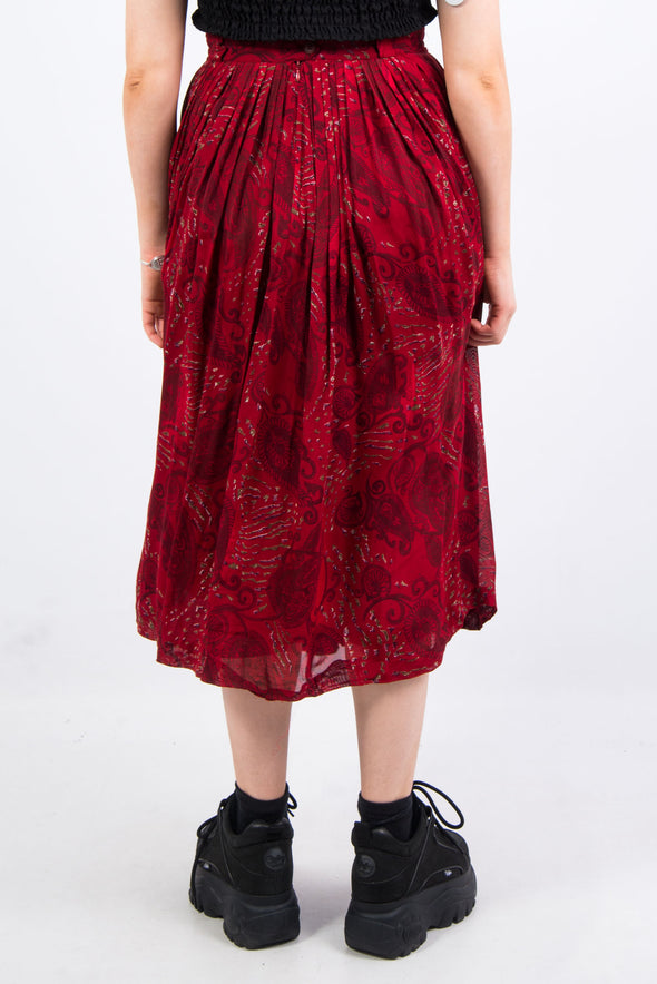Vintage 90's Red Abstract Print Midi Skirt