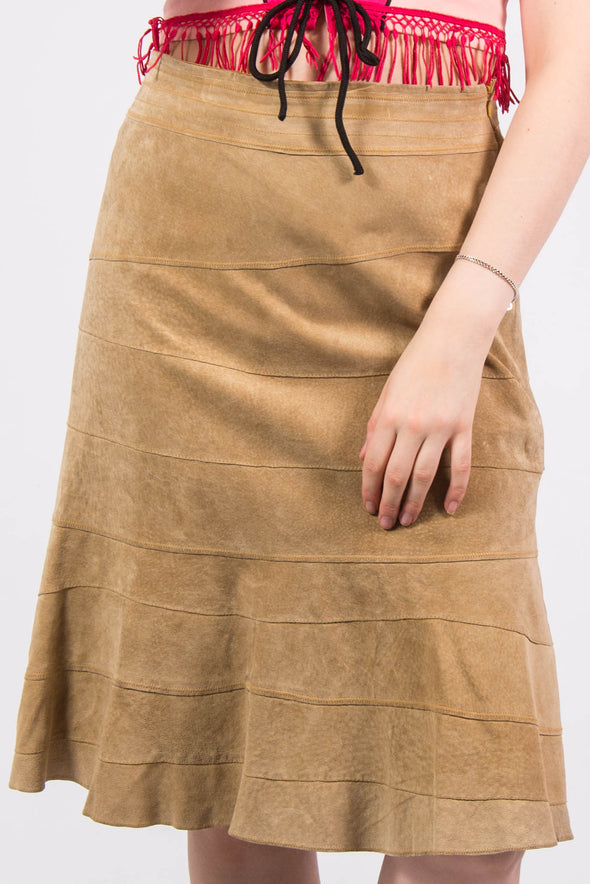 Vintage Suede Western Style Midi Skirt