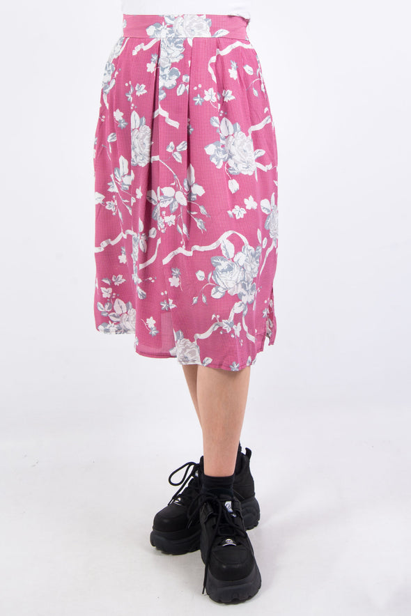 Vintage 90's Gingham Floral Midi Skirt