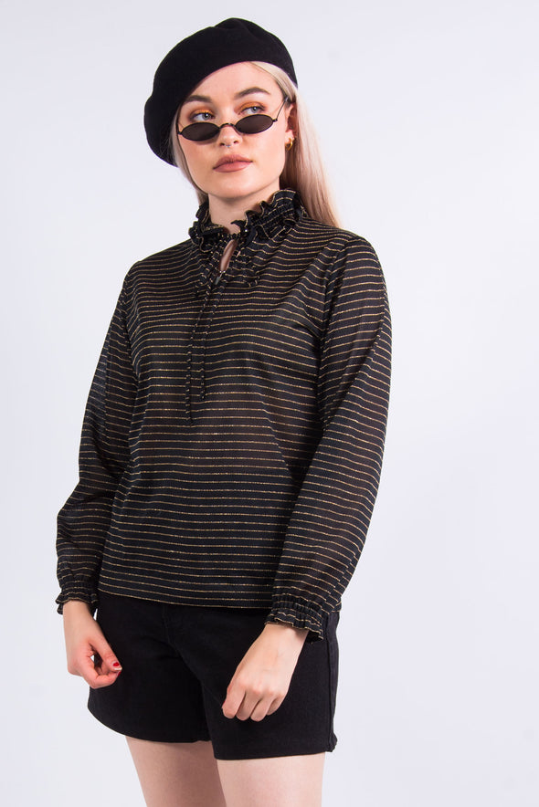 Vintage 80's Black and Gold Striped Blouse Top