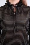 Vintage 80's Black and Gold Striped Blouse Top