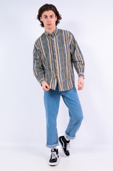 90's Vintage Stripe Pattern Shirt