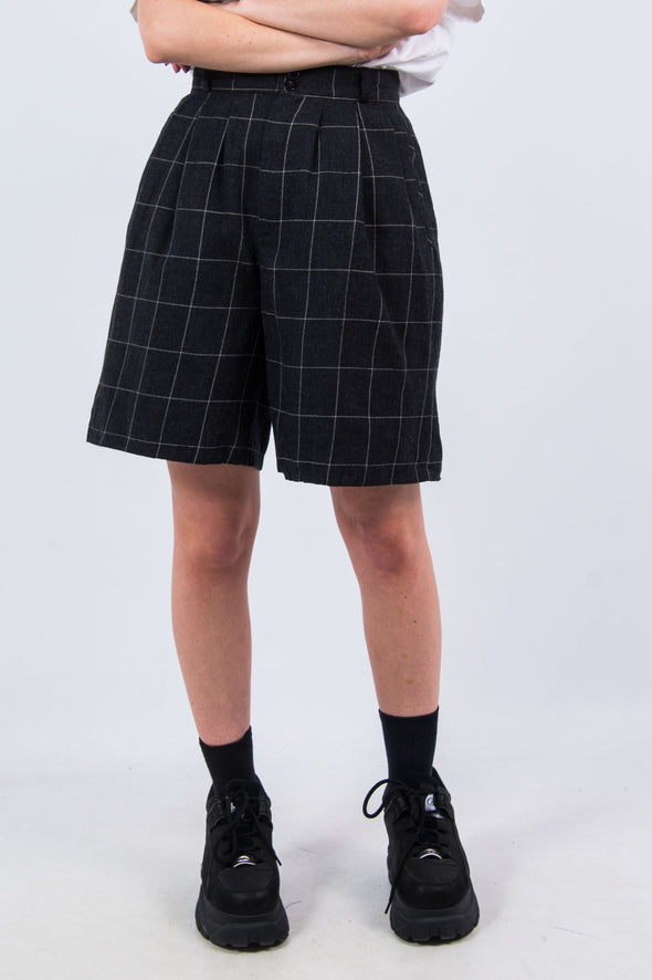 Vintage 90's High Waist Grid Check Wool Shorts