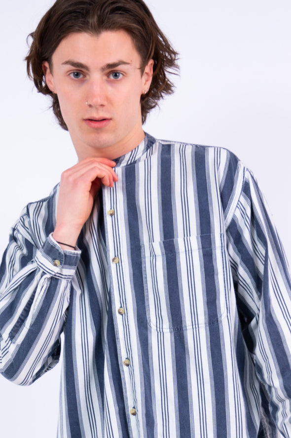 Vintage Grandad Collar Striped Shirt