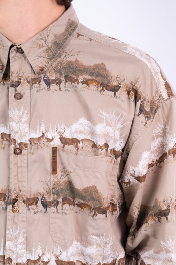 Vintage 90's Beige Deer Print Shirt