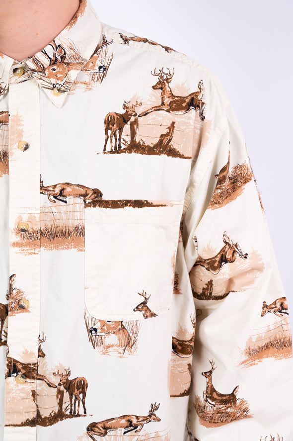 Vintage Cream Deer Print Shirt
