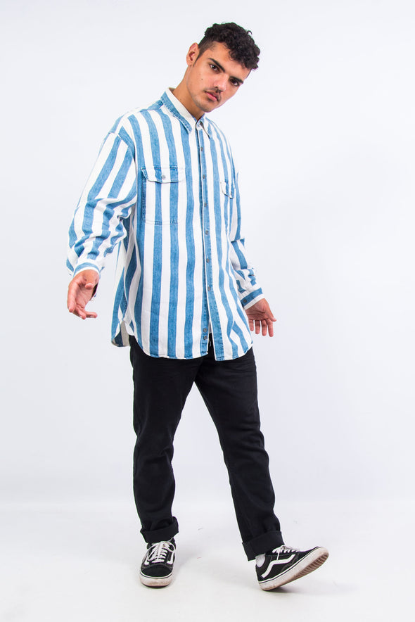 90's Vintage Striped Denim Shirt