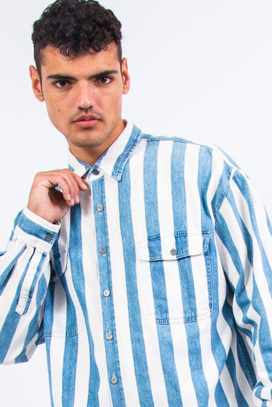 90's Vintage Striped Denim Shirt