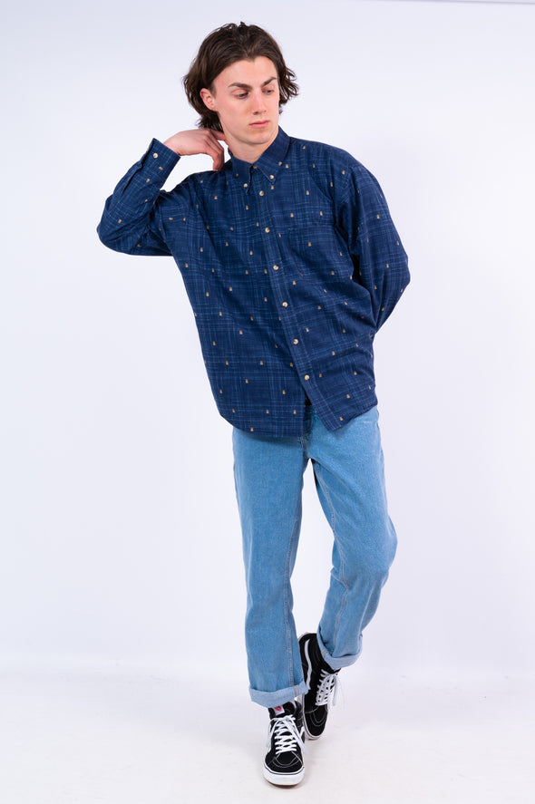 Vintage 90's Navy Blue Patterned Shirt