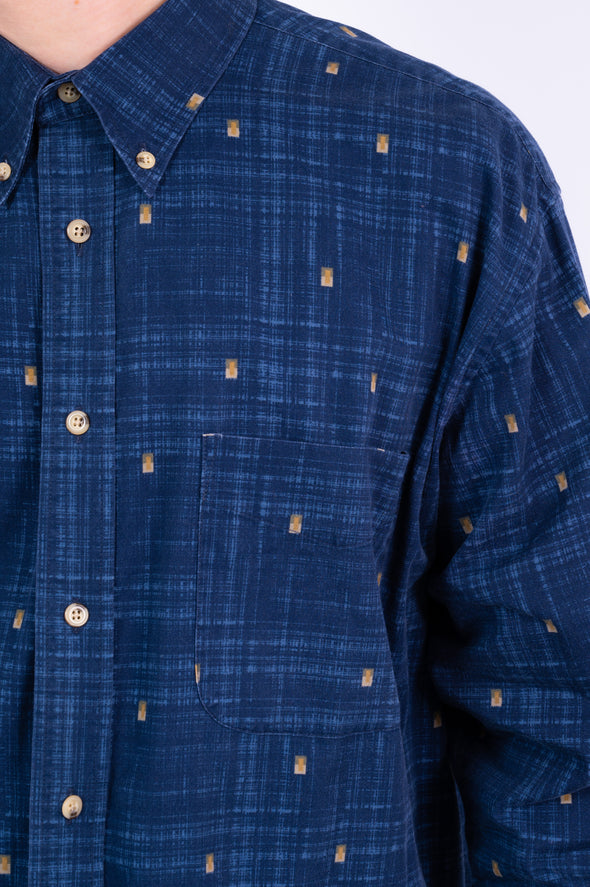 Vintage 90's Navy Blue Patterned Shirt