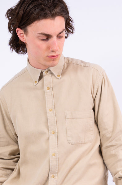 Vintage Plain Beige Thick Flannel Shirt