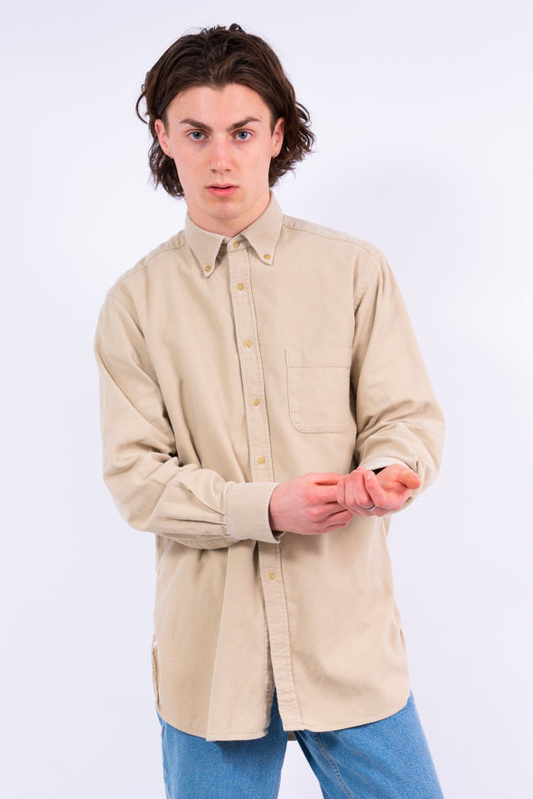 Vintage Plain Beige Thick Flannel Shirt