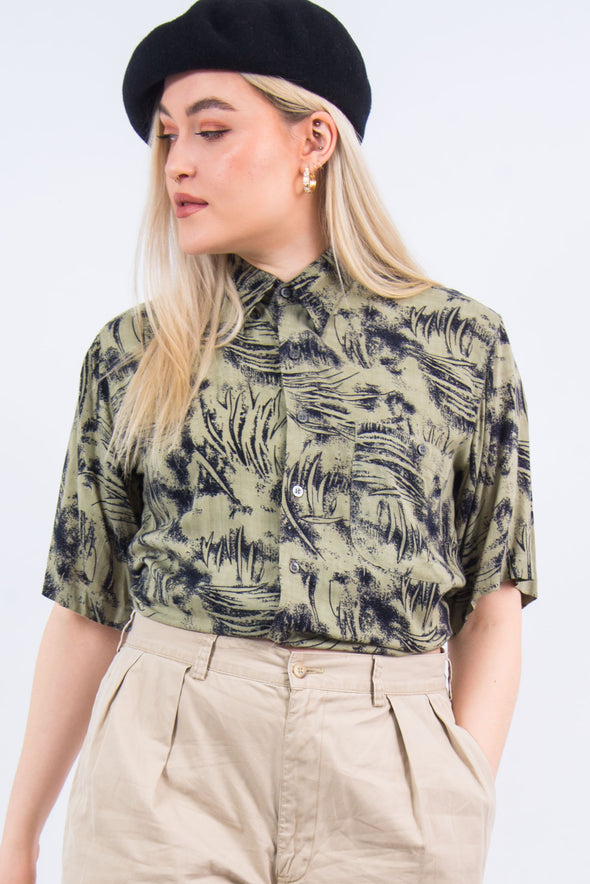Vintage 90's Green Abstract Print Shirt