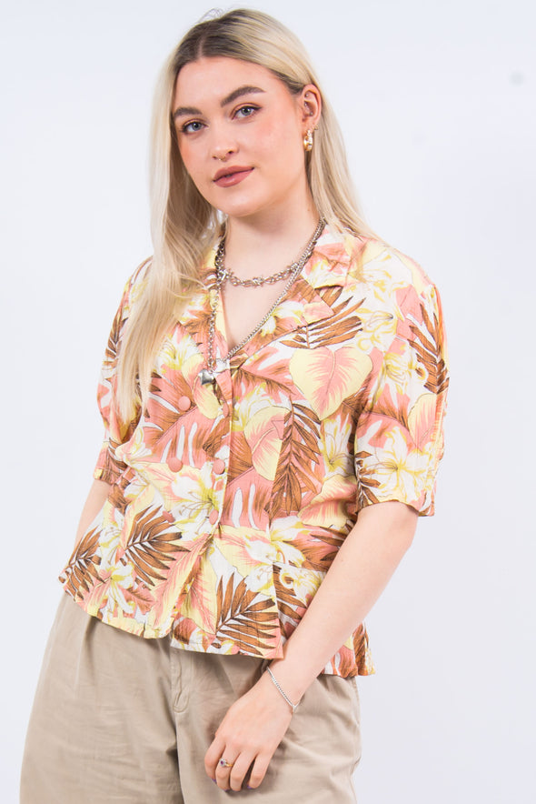 Vintage 90's Leafy Print Double Breasted Blouse