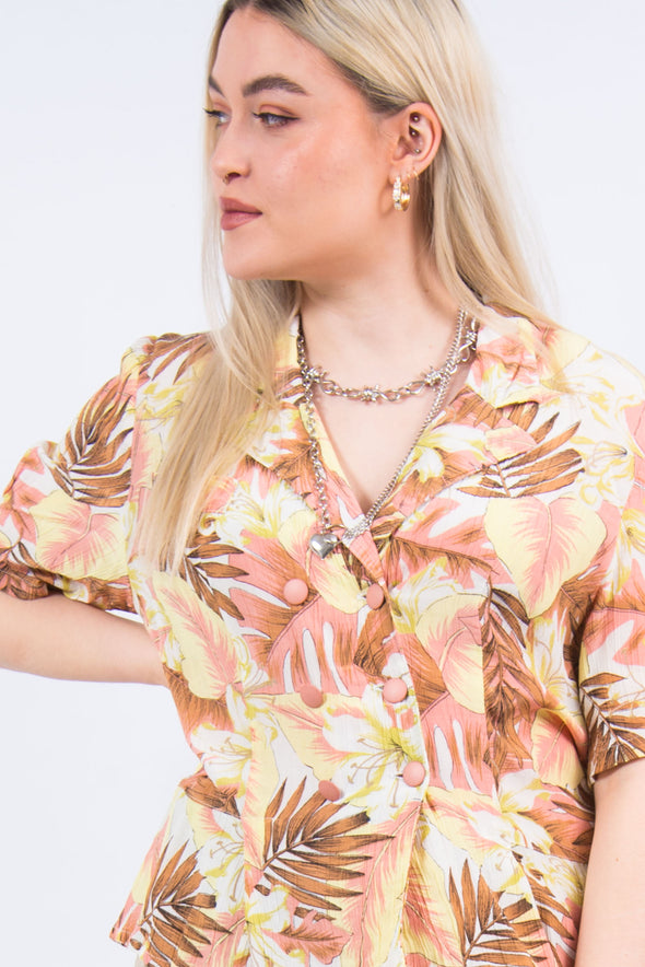 Vintage 90's Leafy Print Double Breasted Blouse