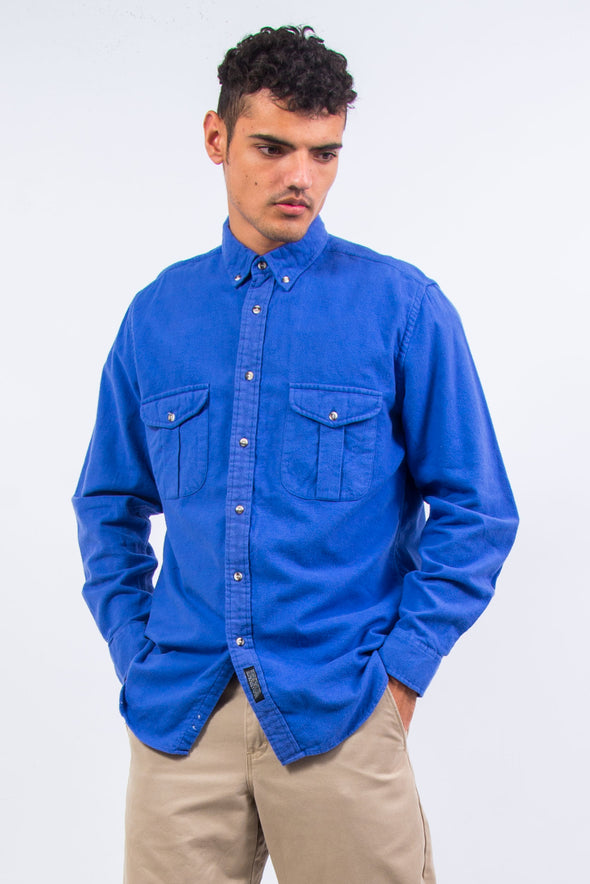 90's Plain Blue Flannel Shirt