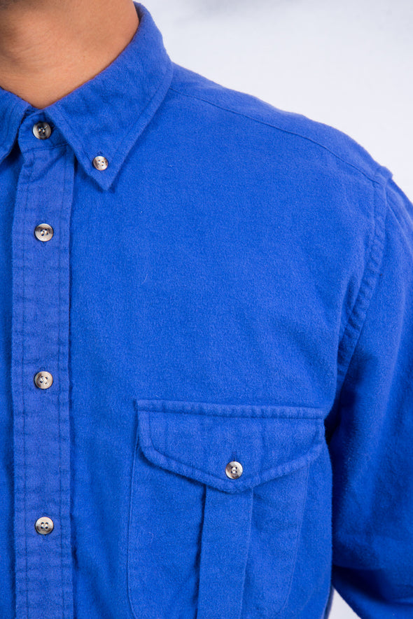 90's Plain Blue Flannel Shirt