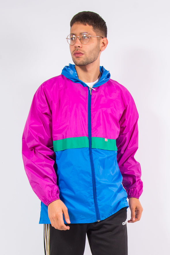  Vintage 90's colourblock waterproof cagoule jacket with hood