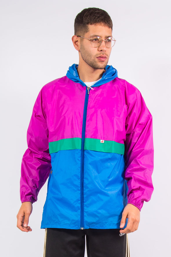  Vintage 90's colourblock waterproof cagoule jacket with hood