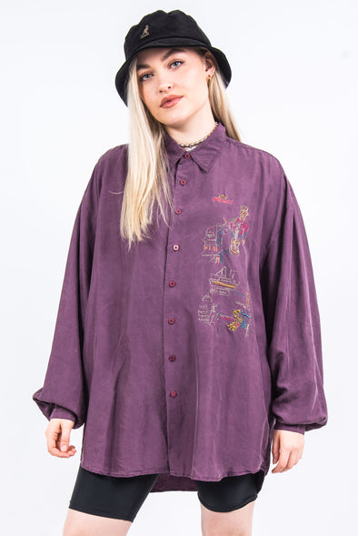 Vintage 90's Embroidered Silk Shirt