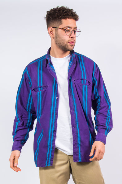 90's Vintage Purple Striped Shirt