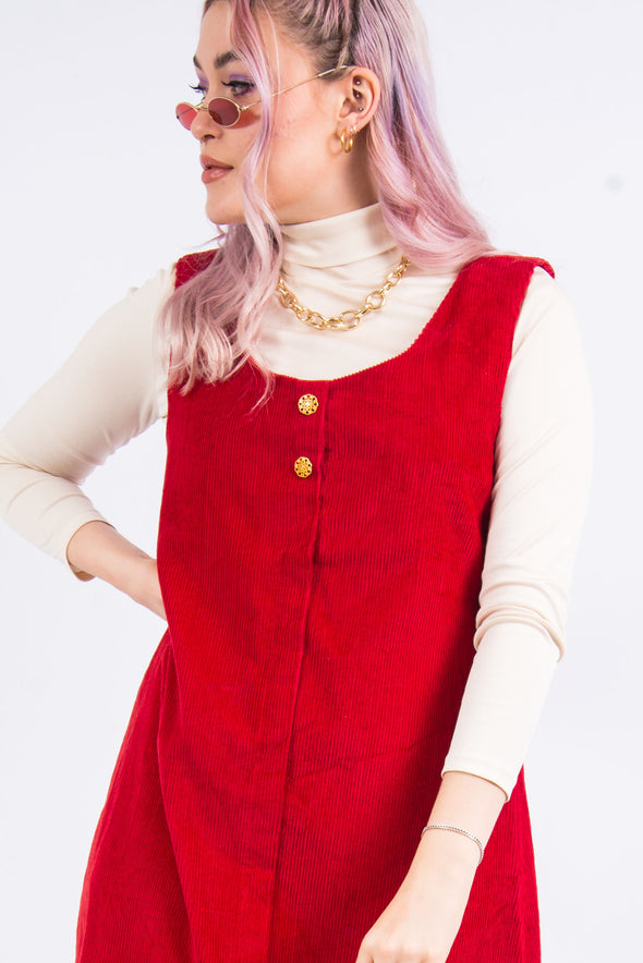 Vintage 90's Red Cord Pinafore Dress