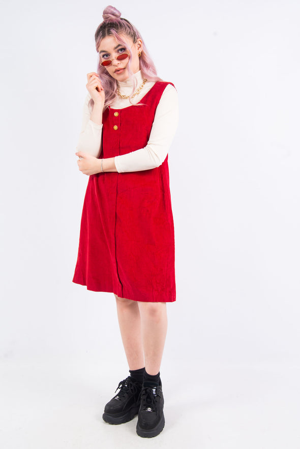 Vintage 90's Red Cord Pinafore Dress