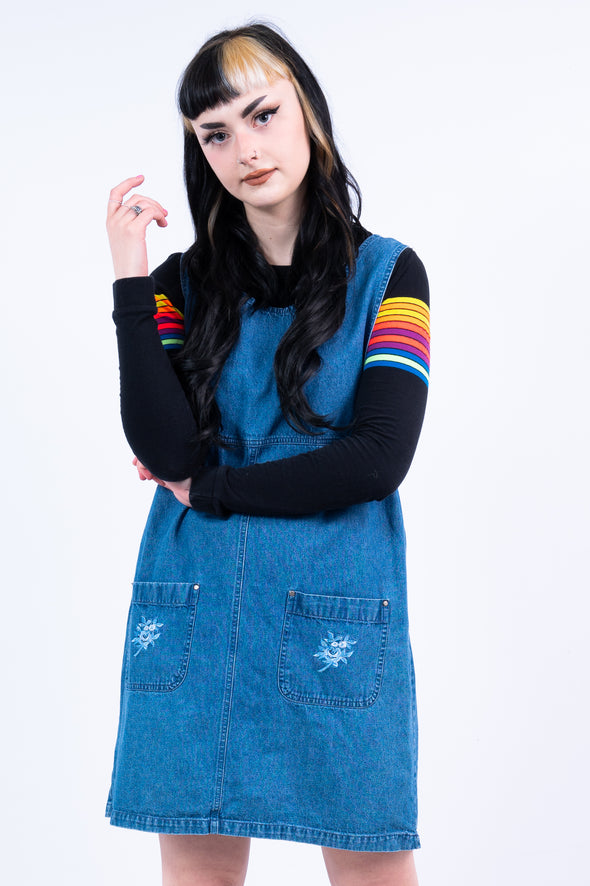Vintage 90's Embroidered Denim Pinafore Dress | THE VINTAGE SCENE The Vintage Scene Vintage 90's Embroidered Denim Pinafore Dress | THE VINTAGE SCENE The Vintage Scene