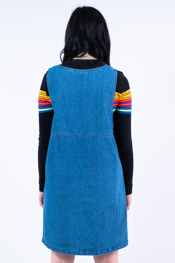 Vintage 90's Embroidered Denim Pinafore Dress | THE VINTAGE SCENE The Vintage Scene Vintage 90's Embroidered Denim Pinafore Dress | THE VINTAGE SCENE The Vintage Scene