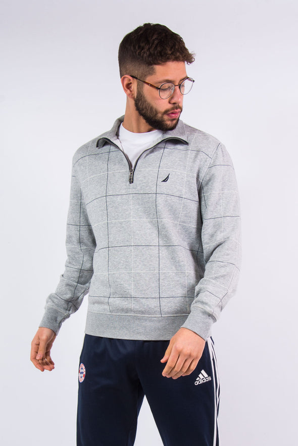 90's Nautica 1/4 zip square check grey sweatshirt