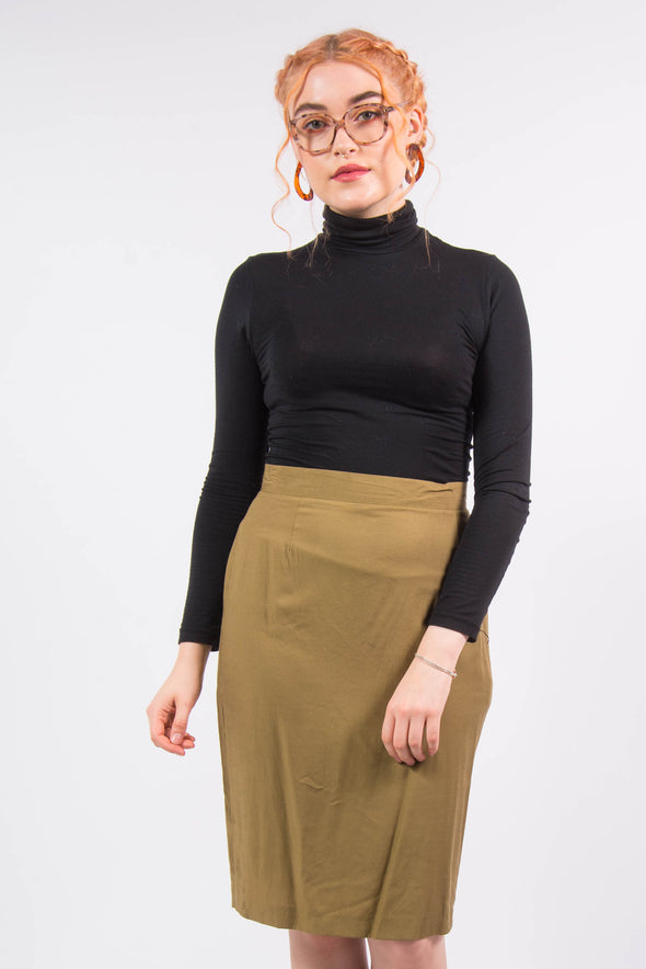 Vintage High Waist Olive Green Pencil Skirt