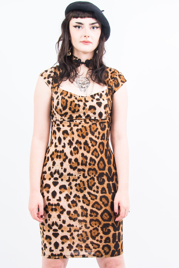 Vintage Animal Print Corset Detail Dress