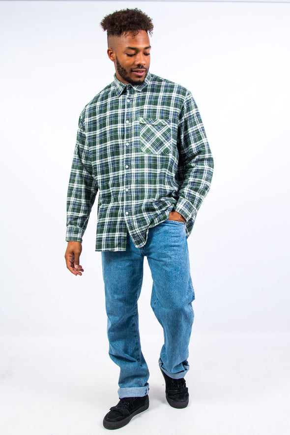 Green Check Pattern Flannel Shirt
