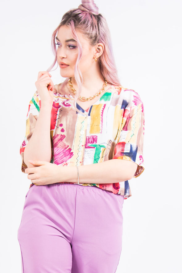 Vintage 90's Abstract Print Cropped Shirt