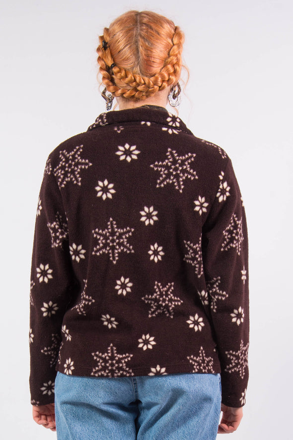 Vintage 90's Brown Snowflake Print Fleece Jacket