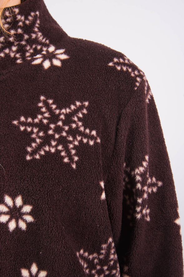 Vintage 90's Brown Snowflake Print Fleece Jacket