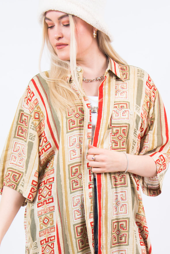 Vintage 90's Beige Abstract Print Shirt