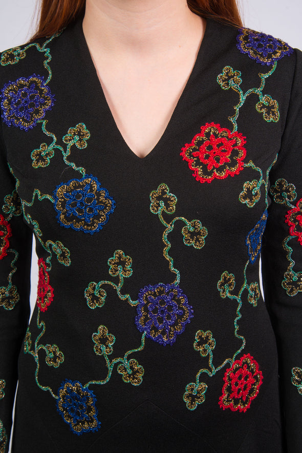 Vintage 70's Floral Embroidered Dress